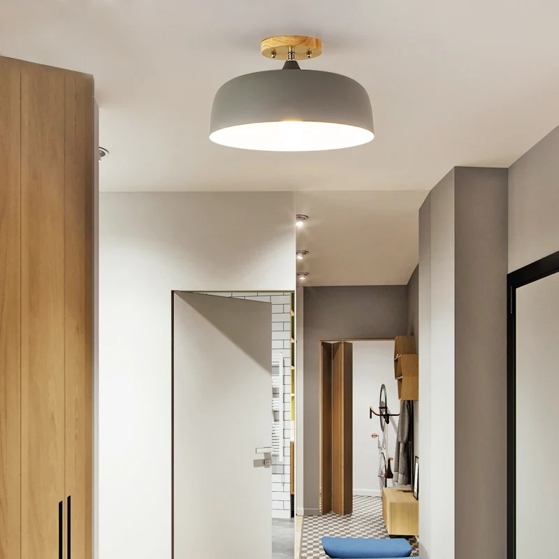 1 lichtgrijs/wit/roze/groen plafondinbouwlamp met trommel metalen lampenkap eenvoudige semi-inbouwlamp Clearhalo