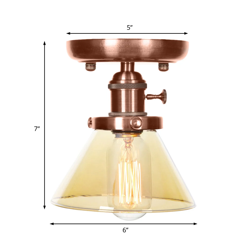 1 lichtkegel/bel semi-inbouw licht industrieel verweerd koper helder/amber glas verlichtingsarmatuur Clearhalo