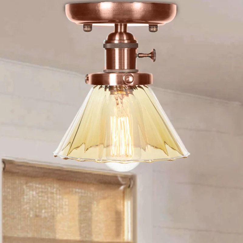 1 lichtkegel/bel semi-inbouw licht industrieel verweerd koper helder/amber glas verlichtingsarmatuur Clearhalo