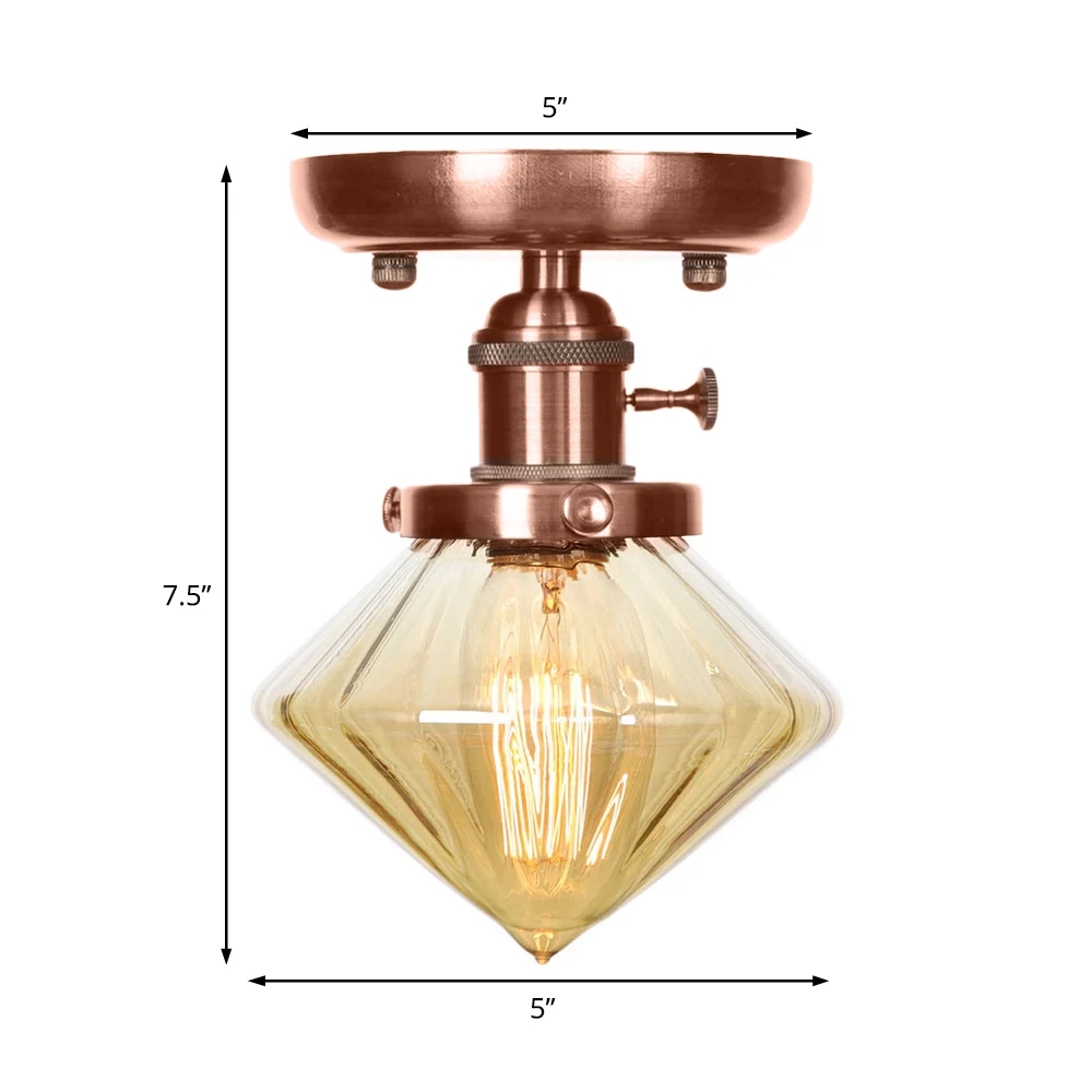 1 lichtkegel/bel semi-inbouw licht industrieel verweerd koper helder/amber glas verlichtingsarmatuur Clearhalo
