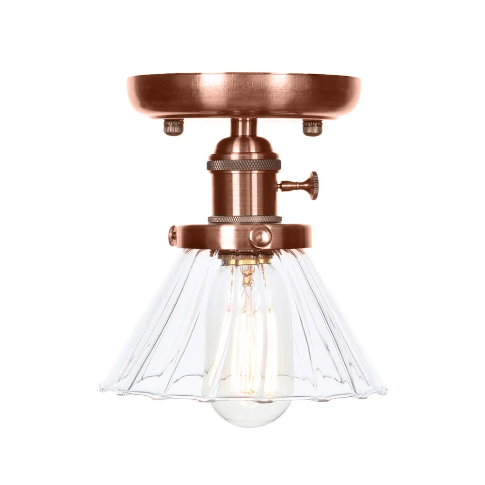 1 lichtkegel/bel semi-inbouw licht industrieel verweerd koper helder/amber glas verlichtingsarmatuur Clearhalo