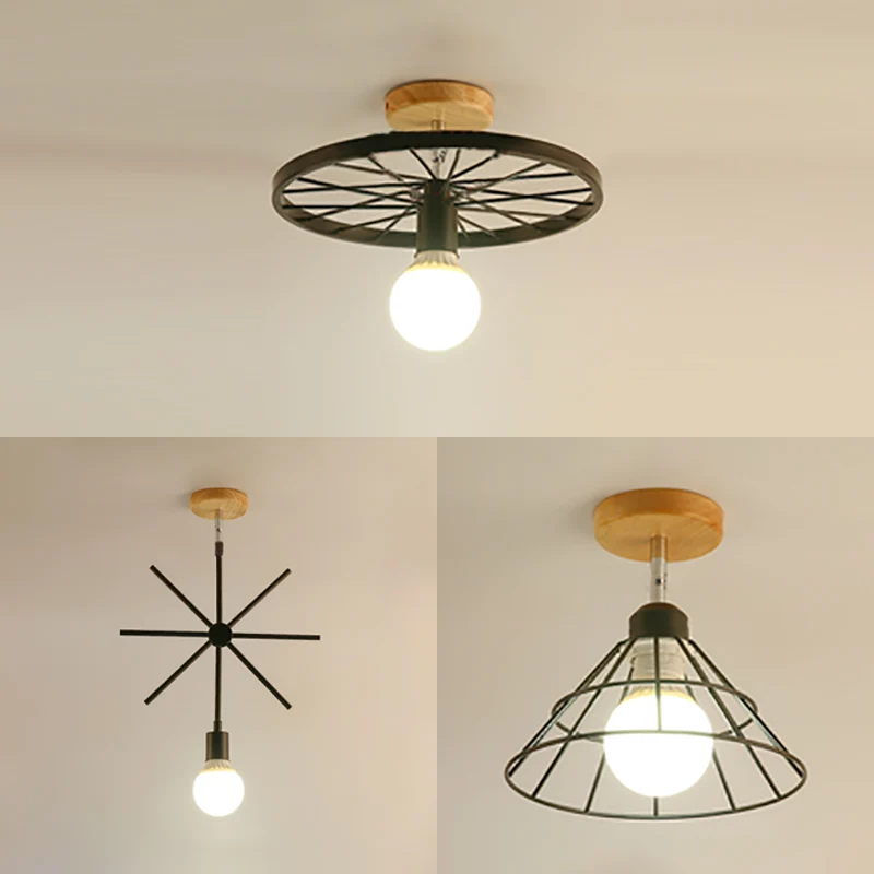 1 lichtkegel/spoetnik ontwerp semi-inbouwlamp industrieel stijlvol zwart metalen plafondlamp met open kooi Clearhalo