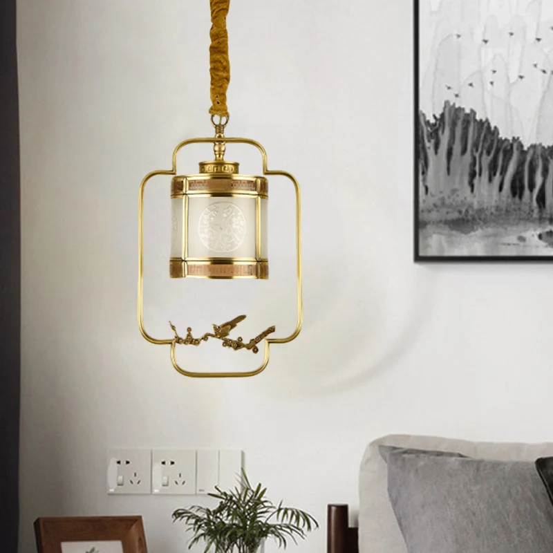 1 lichtmetalen hanglamp, klassieke stijl messing cilindergang hanglampenset Clearhalo