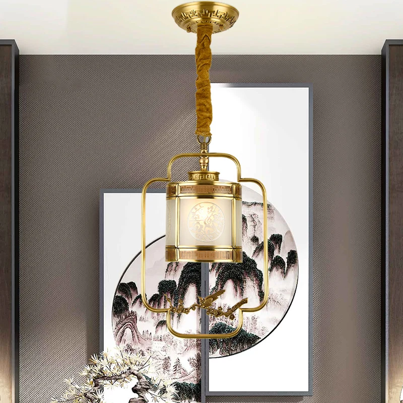1 lichtmetalen hanglamp, klassieke stijl messing cilindergang hanglampenset Clearhalo