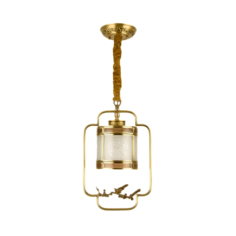 1 lichtmetalen hanglamp, klassieke stijl messing cilindergang hanglampenset Clearhalo