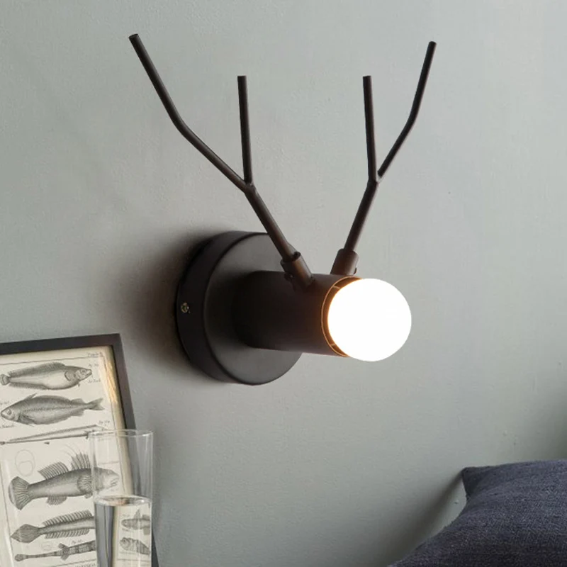 1 lichtmetalen wandlamp Klassieke zwarte zichtbare lamp voor binnen, schanslamp met elandenontwerp Clearhalo
