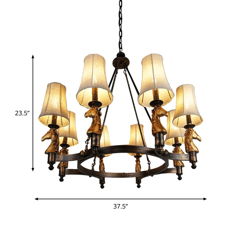 6/8 lichts hanglamp landelijk taps toelopende stoffen kroonluchter verlichtingsarmatuur wit voor eetkamer met paardenkop d...