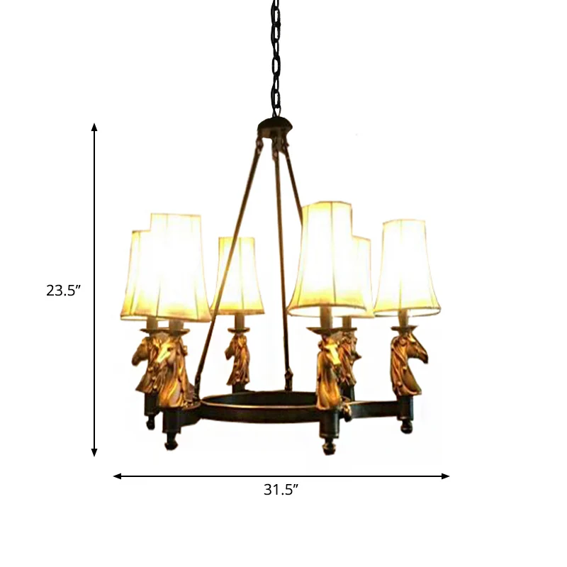 6/8 lichts hanglamp landelijk taps toelopende stoffen kroonluchter verlichtingsarmatuur wit voor eetkamer met paardenkop d...
