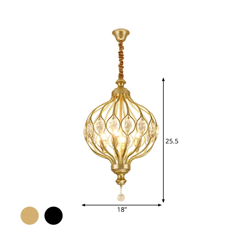4/6 lichts lantaarn kroonluchter eigentijds zwart/goud met kristallen ingelegde hanglampenset Clearhalo