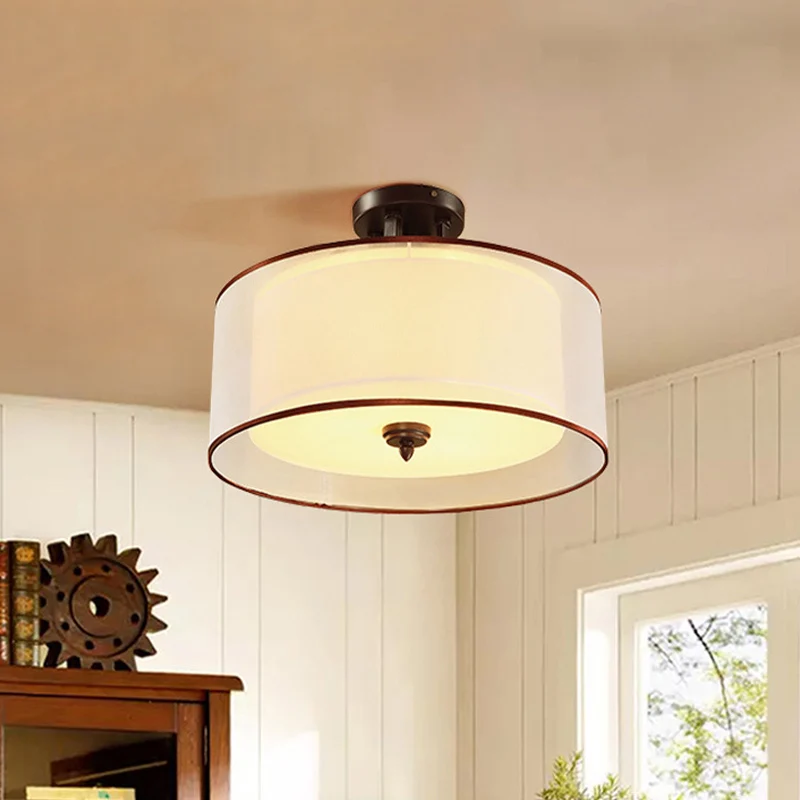3/5 lichts semi-inbouw klassieke stijl dubbele trommelschaduw stoffen plafondmontage armatuur zwart, 16"/19,5" breed Clear...