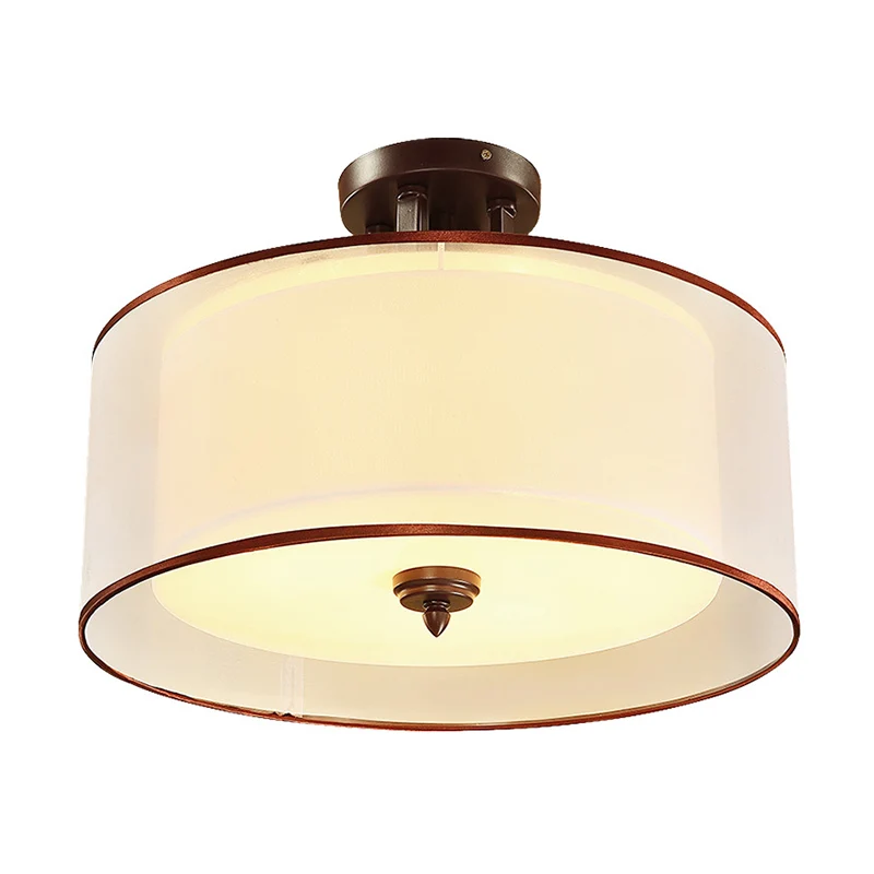 3/5 lichts semi-inbouw klassieke stijl dubbele trommelschaduw stoffen plafondmontage armatuur zwart, 16"/19,5" breed Clear...