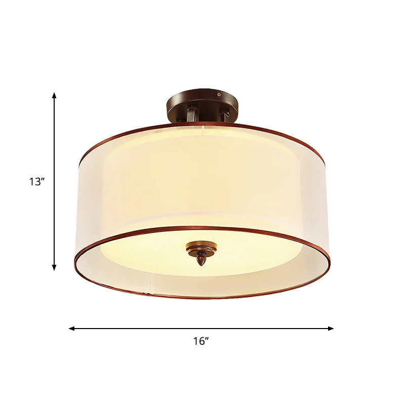 3/5 lichts semi-inbouw klassieke stijl dubbele trommelschaduw stoffen plafondmontage armatuur zwart, 16"/19,5" breed Clear...