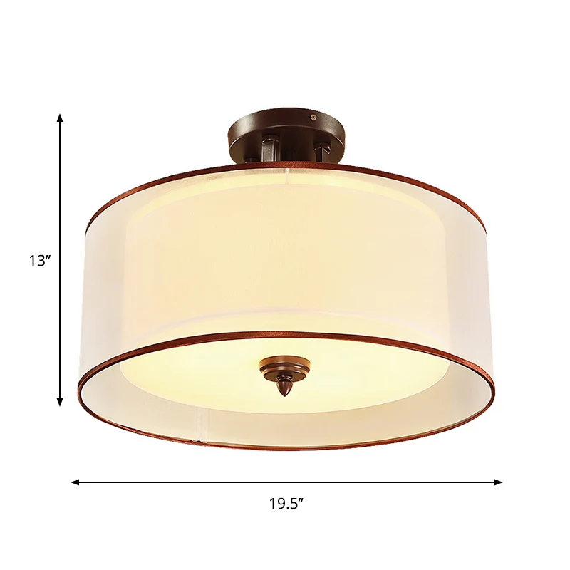 3/5 lichts semi-inbouw klassieke stijl dubbele trommelschaduw stoffen plafondmontage armatuur zwart, 16"/19,5" breed Clear...