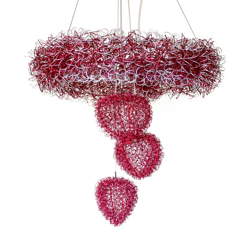 Liefdevolle hart hanger kroonluchter Scandinavische stijl metaaldraad 7 koppen roze rode slingerverlichting Clearhalo