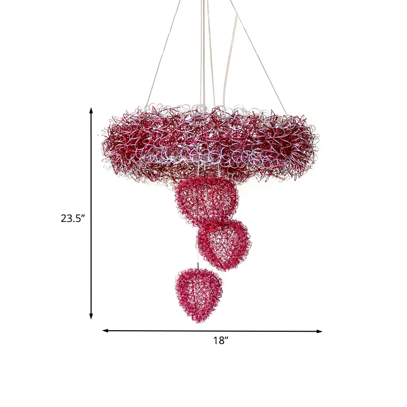 Liefdevolle hart hanger kroonluchter Scandinavische stijl metaaldraad 7 koppen roze rode slingerverlichting Clearhalo