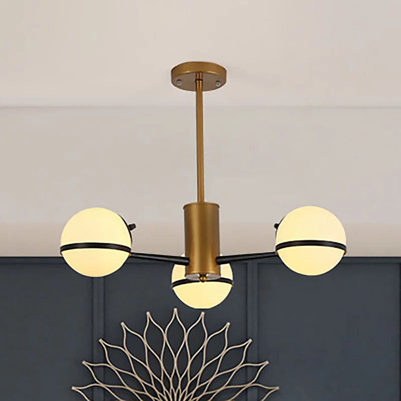 3/6 Light Orb Shade Kroonluchter Verlichting Post Moderne witte glazen plafondhanglamp goud Clearhalo