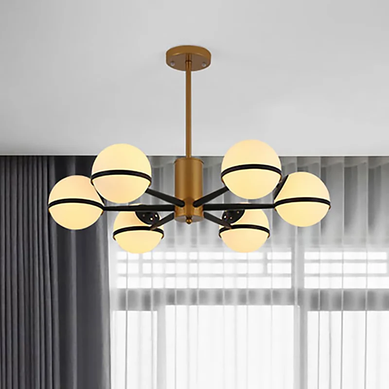 3/6 Light Orb Shade Kroonluchter Verlichting Post Moderne witte glazen plafondhanglamp goud Clearhalo