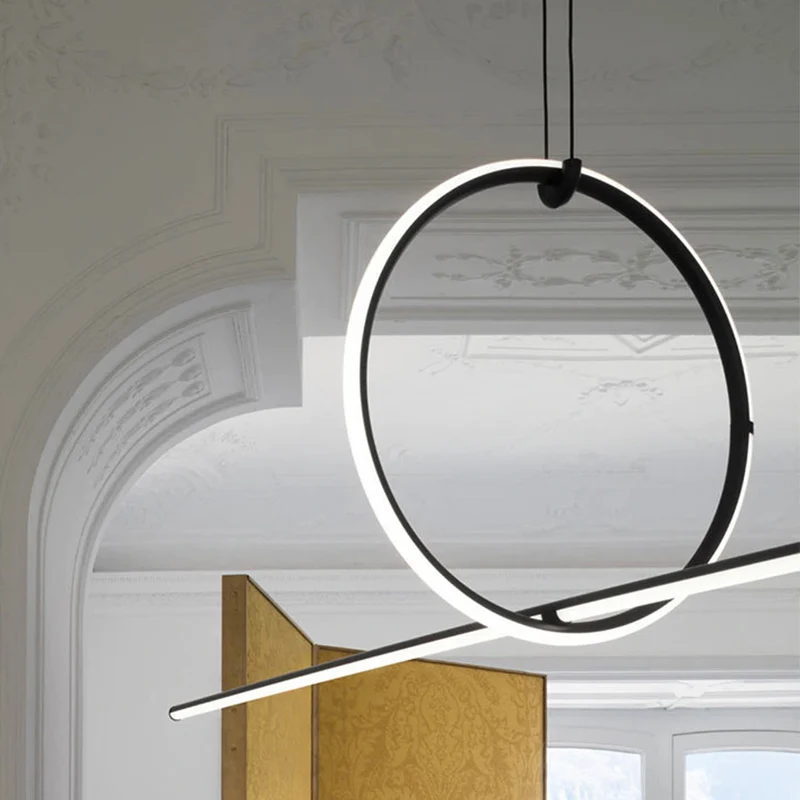 Lijnenvorm Hangende hanglamp Eigentijds metalen LED-kantoor hangende verlichtingsarmatuur zwart Clearhalo