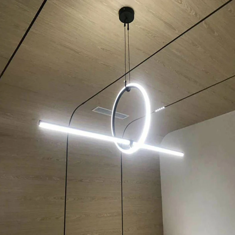 Lijnenvorm Hangende hanglamp Eigentijds metalen LED-kantoor hangende verlichtingsarmatuur zwart Clearhalo
