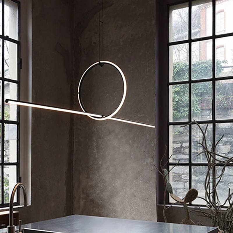 Lijnenvorm Hangende hanglamp Eigentijds metalen LED-kantoor hangende verlichtingsarmatuur zwart Clearhalo