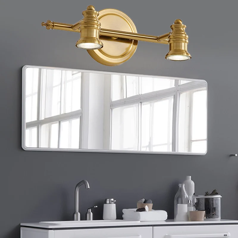 Lineaire badkamerijdelheid spiegel licht traditionalisme metaal 2/3/4-lamp messing wandkandelaar verlichting Clearhalo