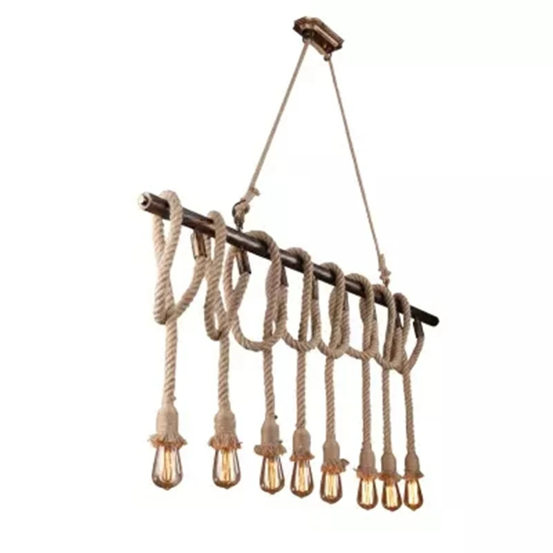 Lineaire Bar Island-verlichtingsarmatuur Industrieel Henneptouw Bronzen Afwerking Hanglamp Clearhalo