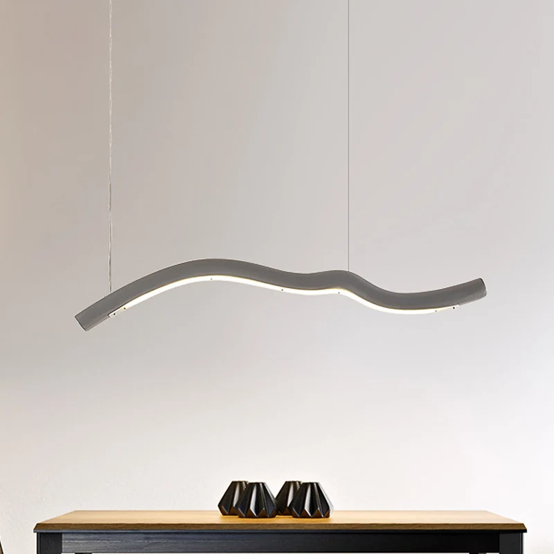 Lineaire gebogen hanglamp Metaal Eenvoudige stijl Geïntegreerde LED-hanglamp grijs/wit voor eetkamer Clearhalo