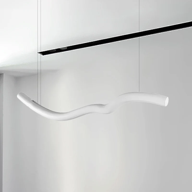 Lineaire gebogen hanglamp Metaal Eenvoudige stijl Geïntegreerde LED-hanglamp grijs/wit voor eetkamer Clearhalo