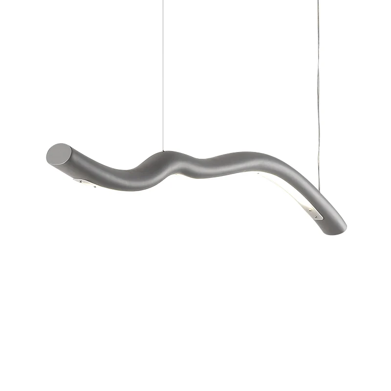 Lineaire gebogen hanglamp Metaal Eenvoudige stijl Geïntegreerde LED-hanglamp grijs/wit voor eetkamer Clearhalo