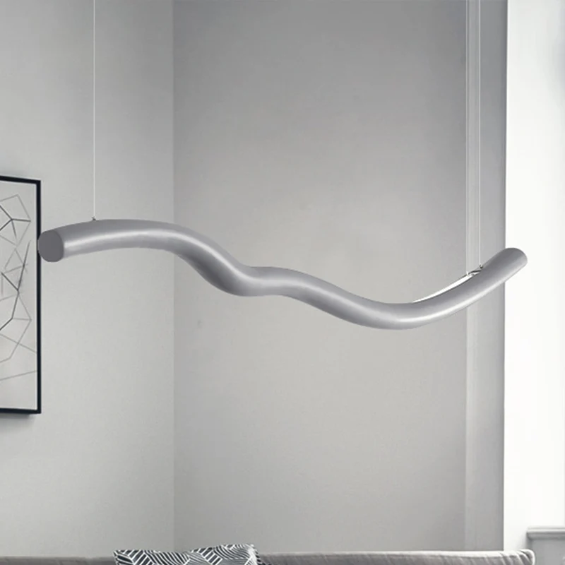 Lineaire gebogen hanglamp Metaal Eenvoudige stijl Geïntegreerde LED-hanglamp grijs/wit voor eetkamer Clearhalo