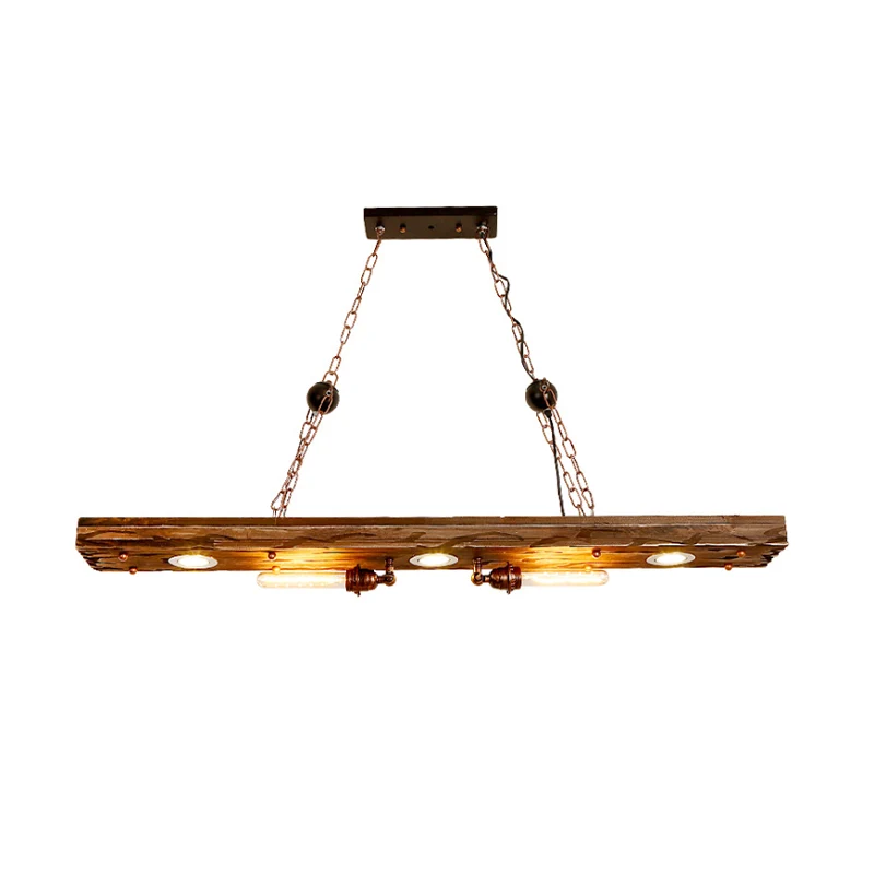 Lineaire hanglamp met houten plank 5-lichts rustieke eiland-hanglamp voor restaurant Clearhalo