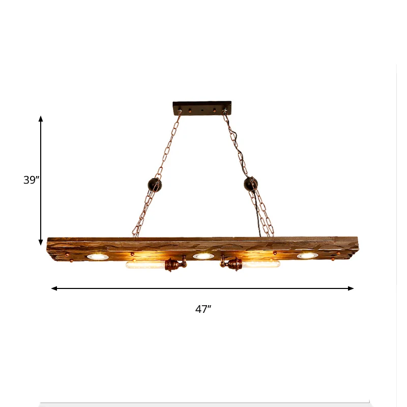 Lineaire hanglamp met houten plank 5-lichts rustieke eiland-hanglamp voor restaurant Clearhalo