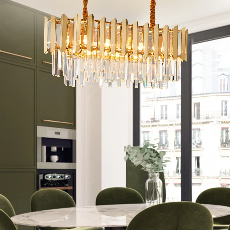 Lineaire hanglamp vintagestijl, metalen multi-lichte kroonluchter, hanglamp met gefacetteerd kristal messing afwerking Cle...