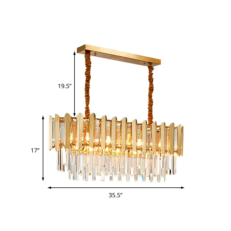 Lineaire hanglamp vintagestijl, metalen multi-lichte kroonluchter, hanglamp met gefacetteerd kristal messing afwerking Cle...