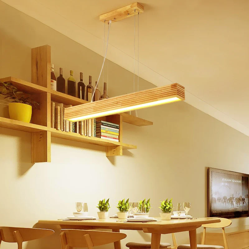 Lineaire hanglampenset eigentijds hout LED beige kroonluchterlicht wit/natuurlijk licht Clearhalo
