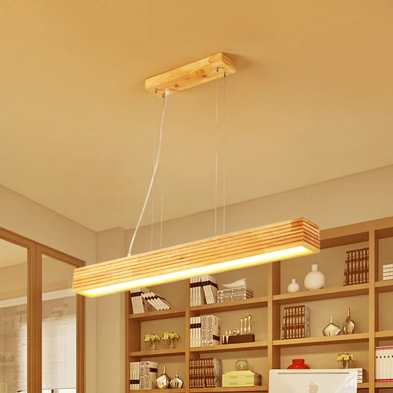 Lineaire hanglampenset eigentijds hout LED beige kroonluchterlicht wit/natuurlijk licht Clearhalo