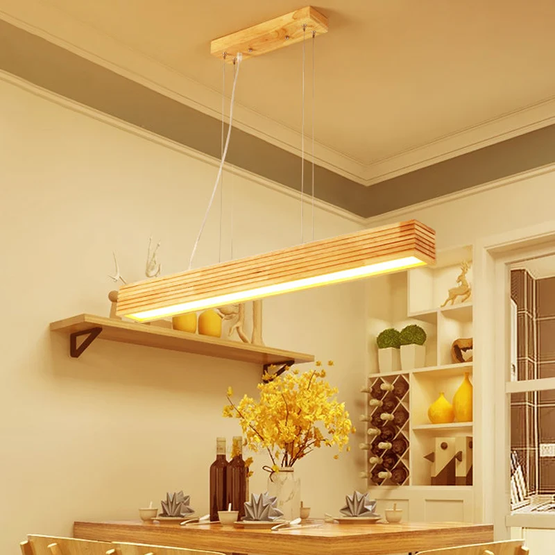 Lineaire hanglampenset eigentijds hout LED beige kroonluchterlicht wit/natuurlijk licht Clearhalo