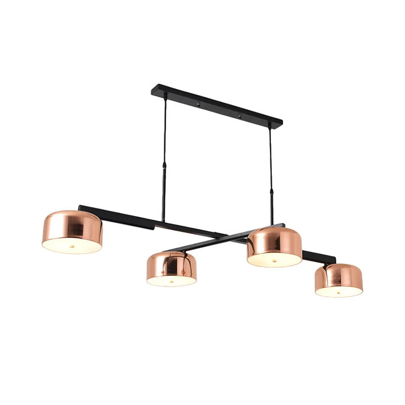 Lineaire kroonluchter met 4 koppen, retrostijl, koperen afwerking, metalen plafondarmatuur met verstelbaar snoer Clearhalo
