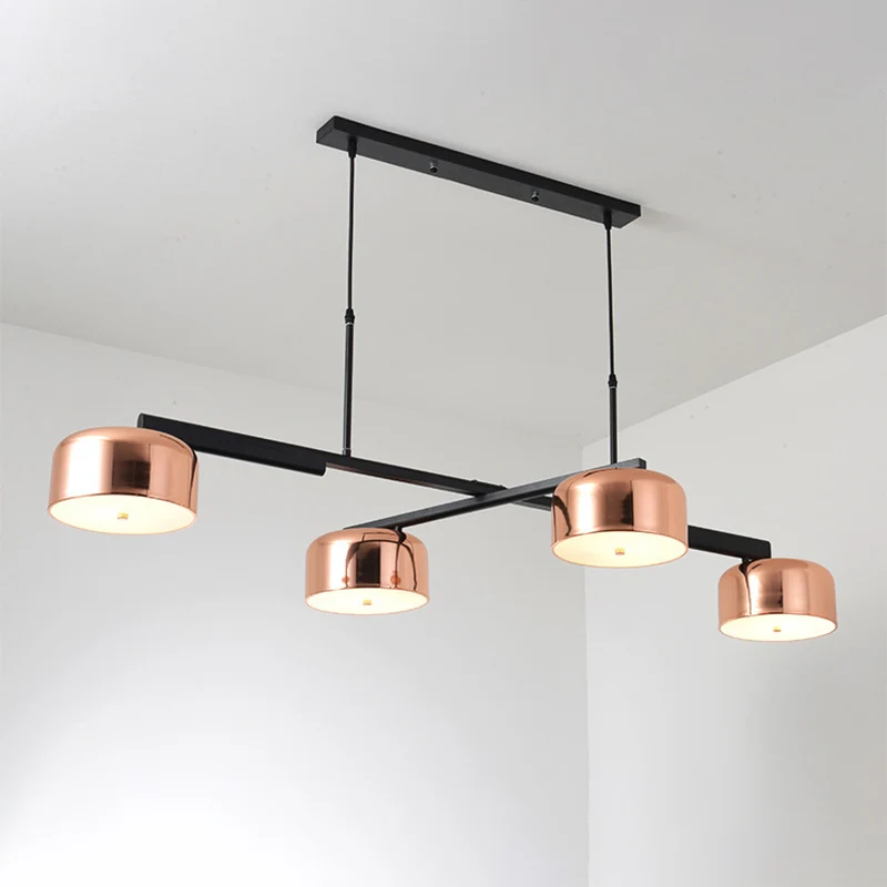 Lineaire kroonluchter met 4 koppen, retrostijl, koperen afwerking, metalen plafondarmatuur met verstelbaar snoer Clearhalo