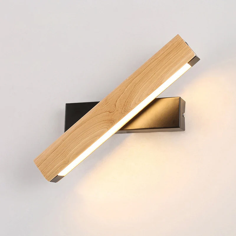 Lineaire leeswandlamp Moderne houten draaibare LED-slaapkamer Schansverlichtingsarmatuur Clearhalo