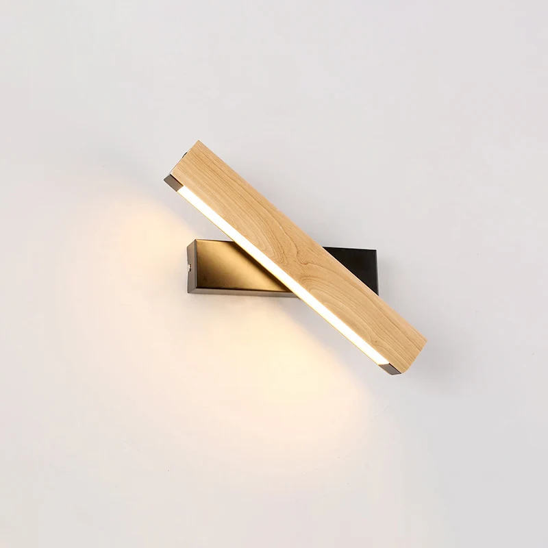 Lineaire leeswandlamp Moderne houten draaibare LED-slaapkamer Schansverlichtingsarmatuur Clearhalo