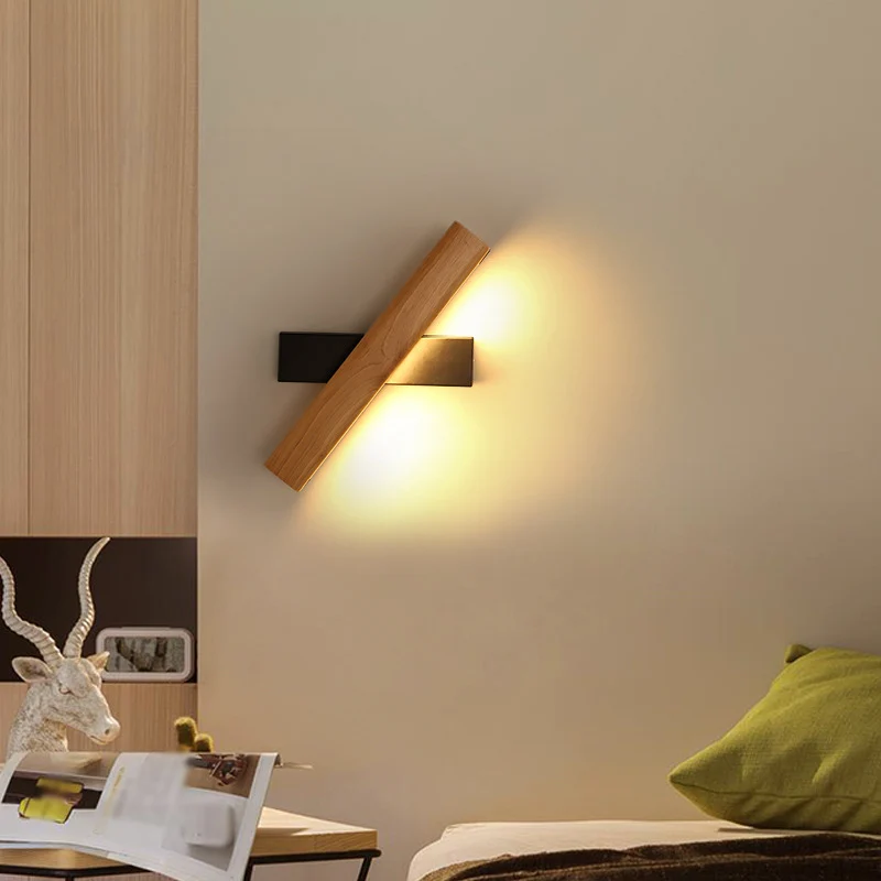 Lineaire leeswandlamp Moderne houten draaibare LED-slaapkamer Schansverlichtingsarmatuur Clearhalo