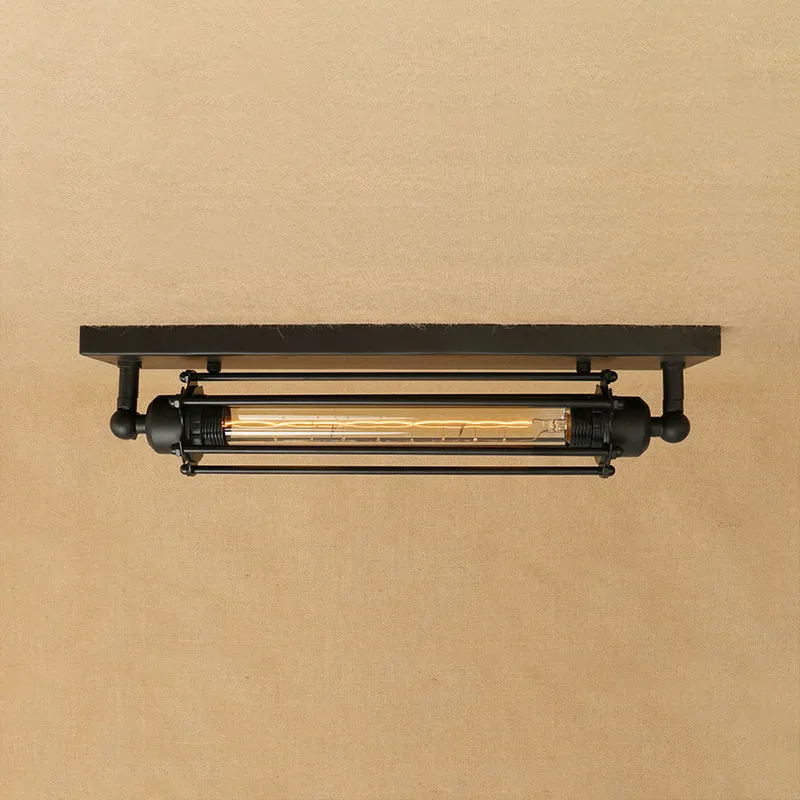 Lineaire plafondmontagelamp met kooikap, retrostijl, zwart metallic, inbouwplafondlamp Clearhalo