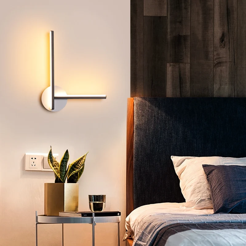 Lineaire wandlamp Minimalistisch acryl zwart/wit LED schanslicht warm/wit licht voor slaapkamer Clearhalo