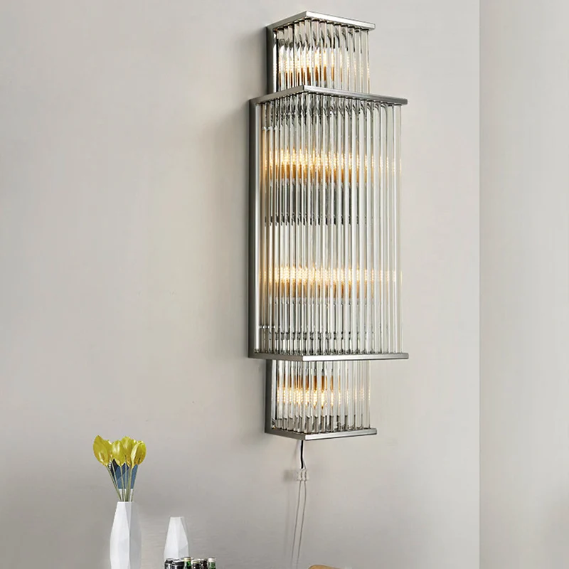 Lineaire wandlamp modernistische stijl helder kristal 6 lampen verchroomde wandverlichtingsarmatuur Clearhalo