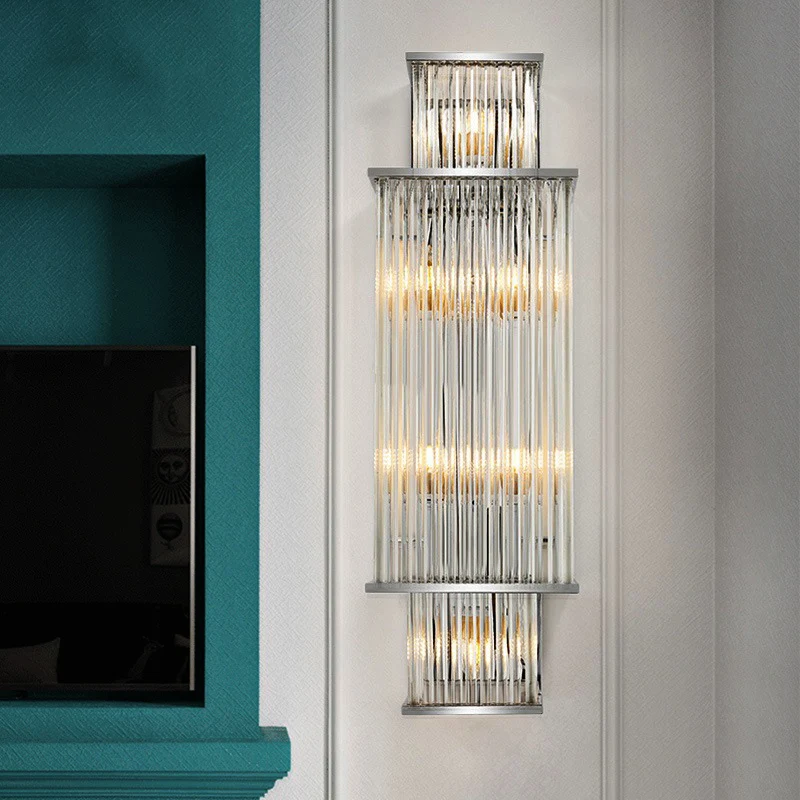 Lineaire wandlamp modernistische stijl helder kristal 6 lampen verchroomde wandverlichtingsarmatuur Clearhalo