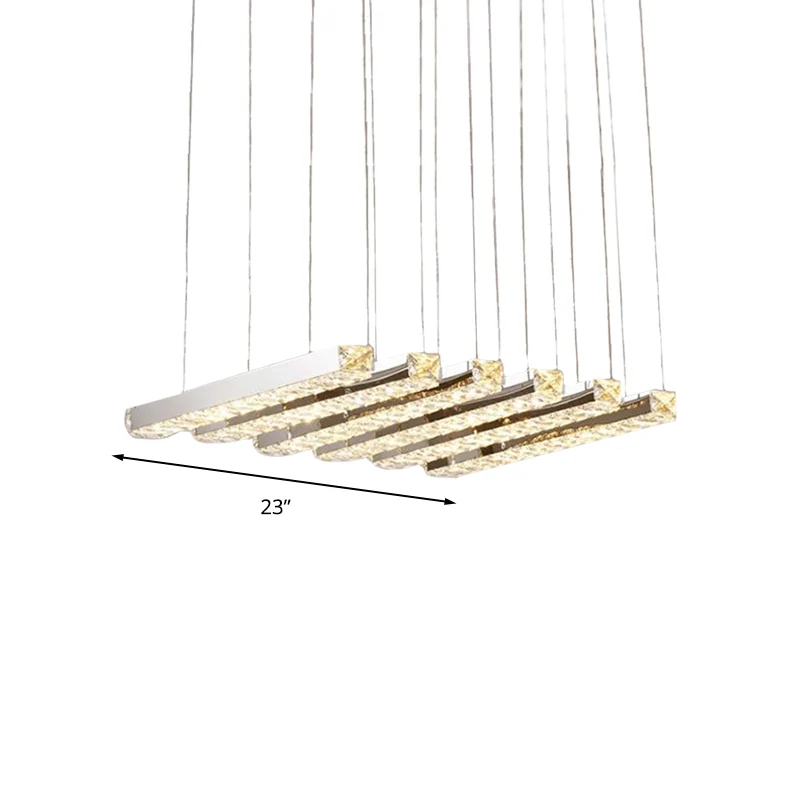 Lineaire woonkamer plafondkroonluchter eenvoudige stijl K9 kristal 6/9 koppen zilveren hanglamp warm/wit licht Clearhalo