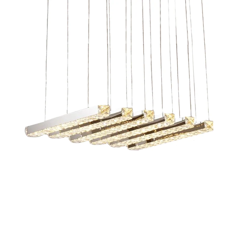 Lineaire woonkamer plafondkroonluchter eenvoudige stijl K9 kristal 6/9 koppen zilveren hanglamp warm/wit licht Clearhalo