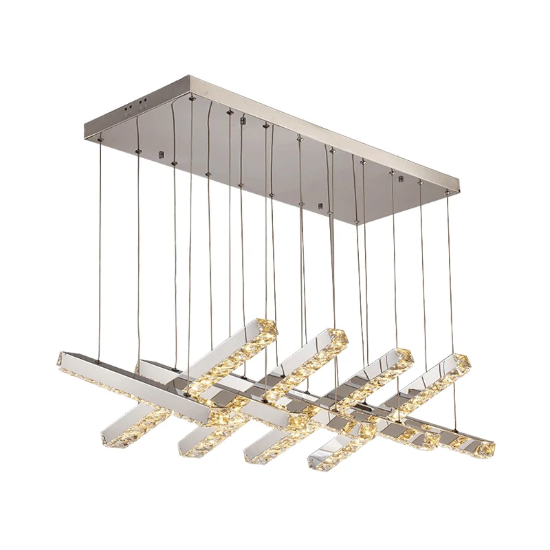 Lineaire woonkamer plafondkroonluchter eenvoudige stijl K9 kristal 6/9 koppen zilveren hanglamp warm/wit licht Clearhalo