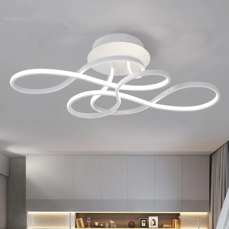 Lintvormige LED-plafondinbouw Artistieke metalen semi-gemonteerde verlichting voor slaapkamer Clearhalo